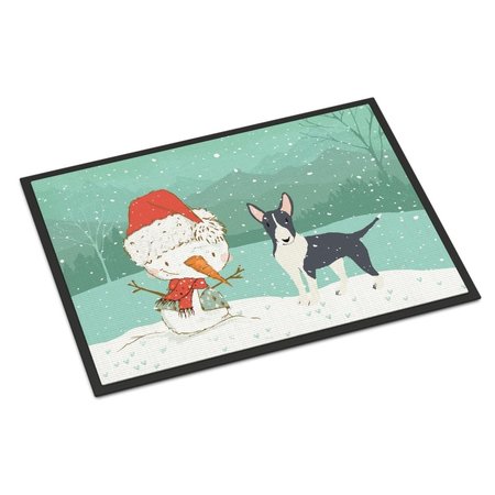CAROLINES TREASURES 18 x 27 in. Black Bull Terrier Snowman Christmas Indoor or Outdoor Mat CK2055MAT